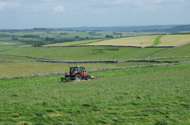 Mowing grass in the White Peak, Derbyshire.