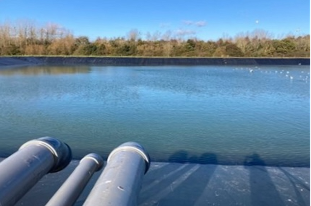 An on-farm reservoir with filler pipes, funded in the first round. 