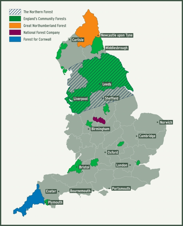 Illustration showing the various catchment areas in England