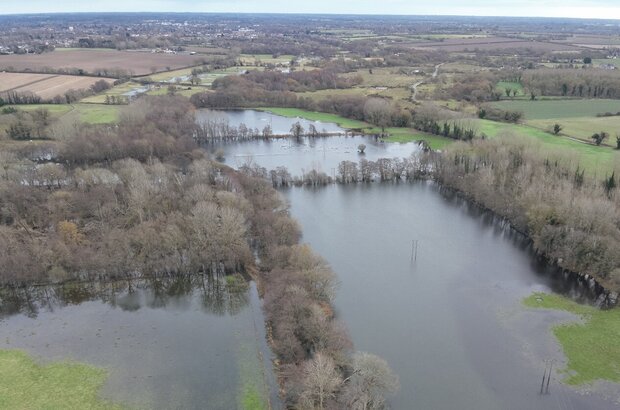 The River Waveney Floodplain shot from above.