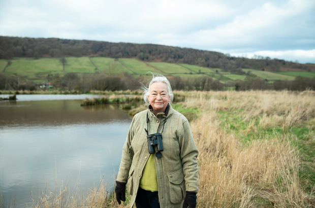 Catherine Hatch, standing next to new FiPL-funded wetland at Prospect Farm 