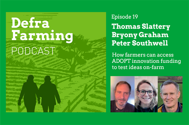 Graphic which shows the Defra podcast graphic and headshots of the guests.